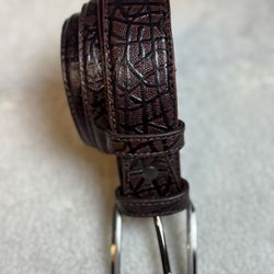 Brown Genuine Leather Belt Silver Tone Buckle Men’s Size US L 