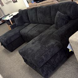 Double Chaise Black Sectional With Bed And Storage 