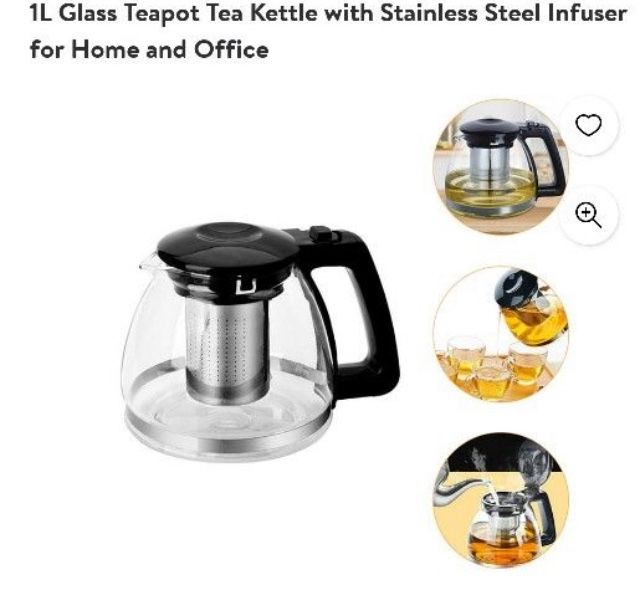 1L Glass Tea/Coffee Kettle with Stainless Steel Infusion