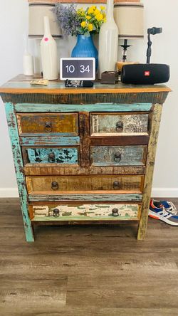 Rustic Solid Wood 6 Drawer Accent Cabinet - Farmhouse Reclaimed Wood Chest of Drawers
