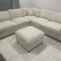 New Corduroy Sectional.  Beige, Grey, Green.  99” X 99”.  Free Delivery!
