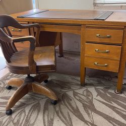 Antique Oak Desk And Chair. 