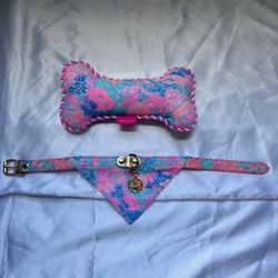 Lilly Pulitzer “Splendor in the Sand” Bandana Dog Collar and Matching Dog Toy Bone - Set of 2