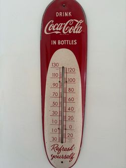 Vintage Coca Cola Cigar Thermometer Metal Sign