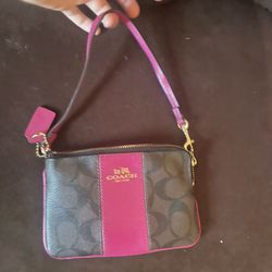 Pink and Brown Coach Wristlet Wallet