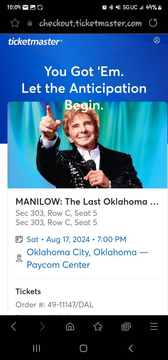 Barry Manilow Tickets OK city