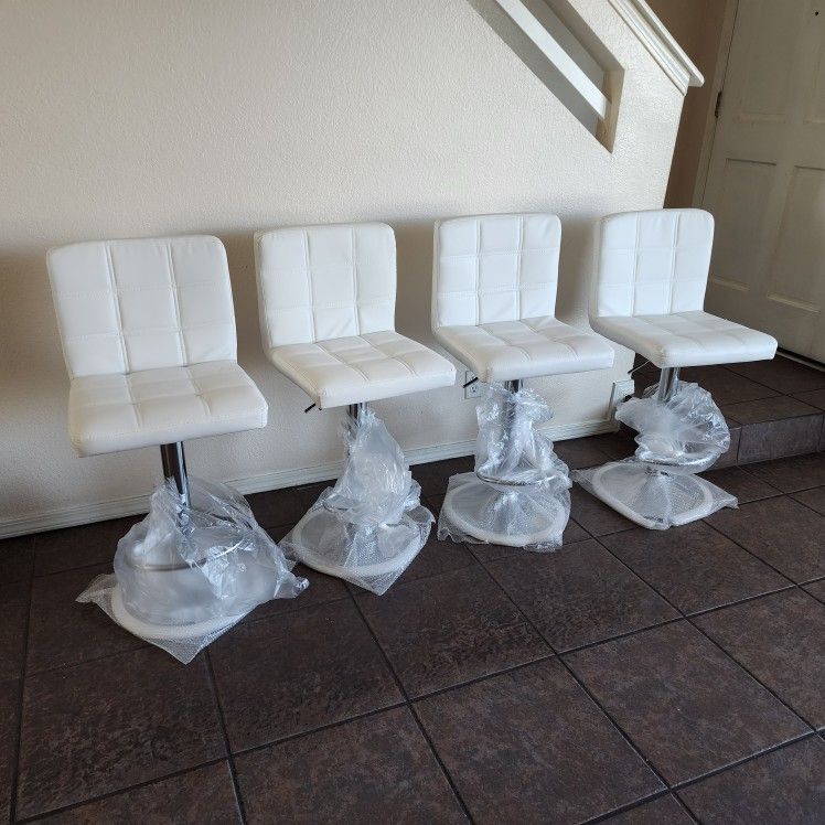Bar Stools Set of 4, White Color, Adjustable Swivel, Hydraulic Kitchen Counter, Patio, Indoor, Outdoor