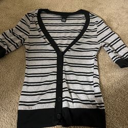 grey and black button up cardigan