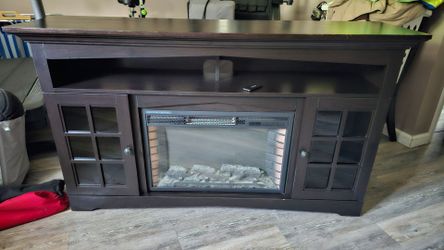 Freestanding Electric Fireplace TV Stand, Storage Space, Espresso