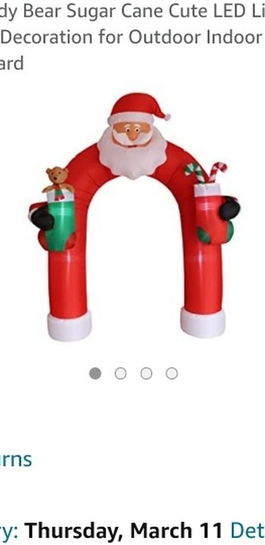 9 Foot Tall Giant Christmas Inflatable Santa Claus Archway Arch with Teddy Bear Sugar Cane Cute LED Lights Lighted Blowup Party Decoration for Outdoor