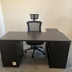 L-Shaped Office Desk with Drawers + Office Chair - Excellent Condition