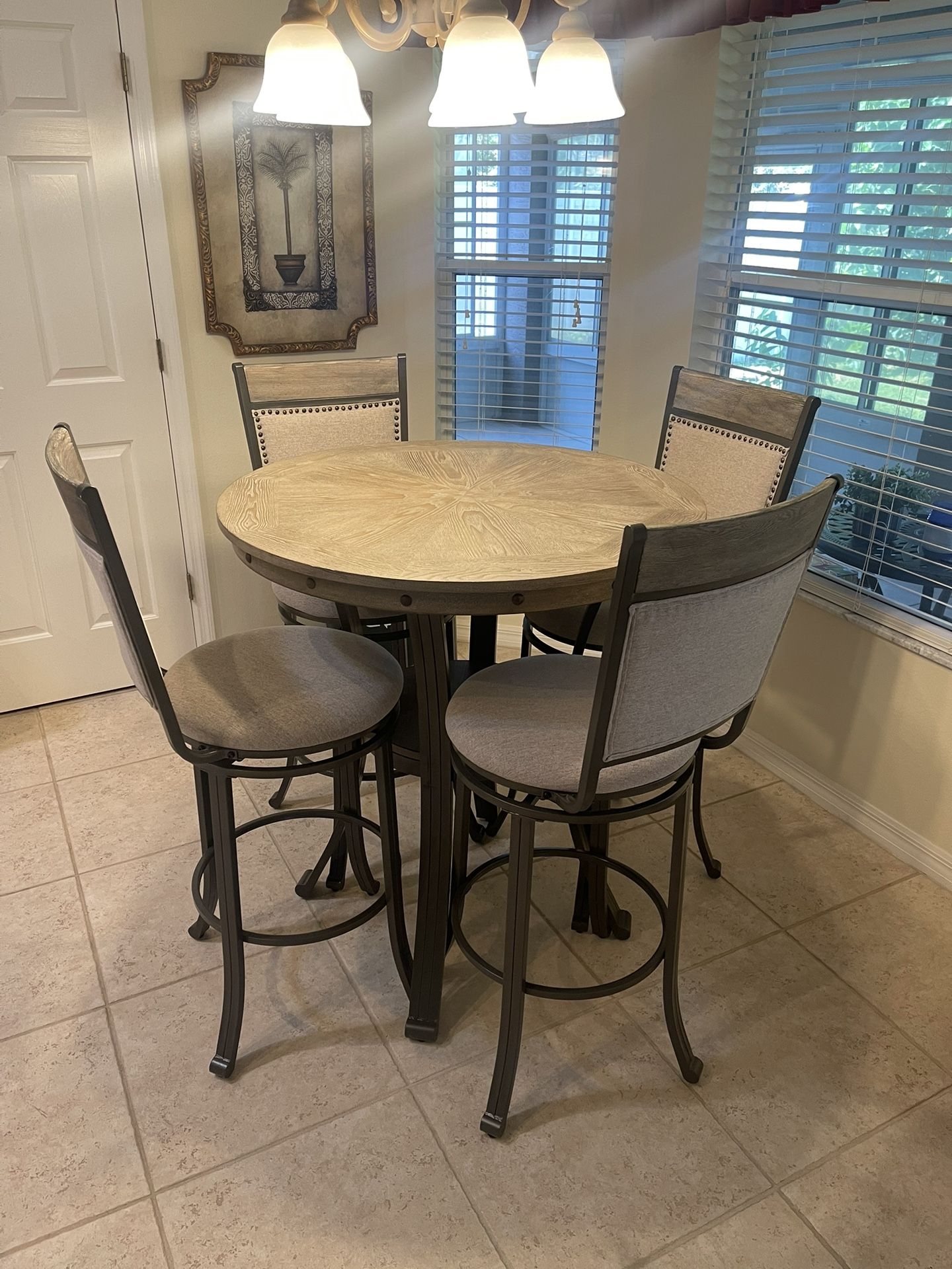 Dining Table (Counter Height) Pub Set (4) Chairs Bar Stool