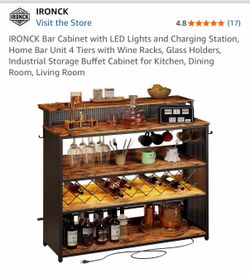 Portable Bar Bar Cabinet with LED Lights and Charging Station