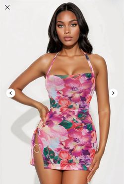 Tropical Floral Micro Mini Dress with Slits size XL