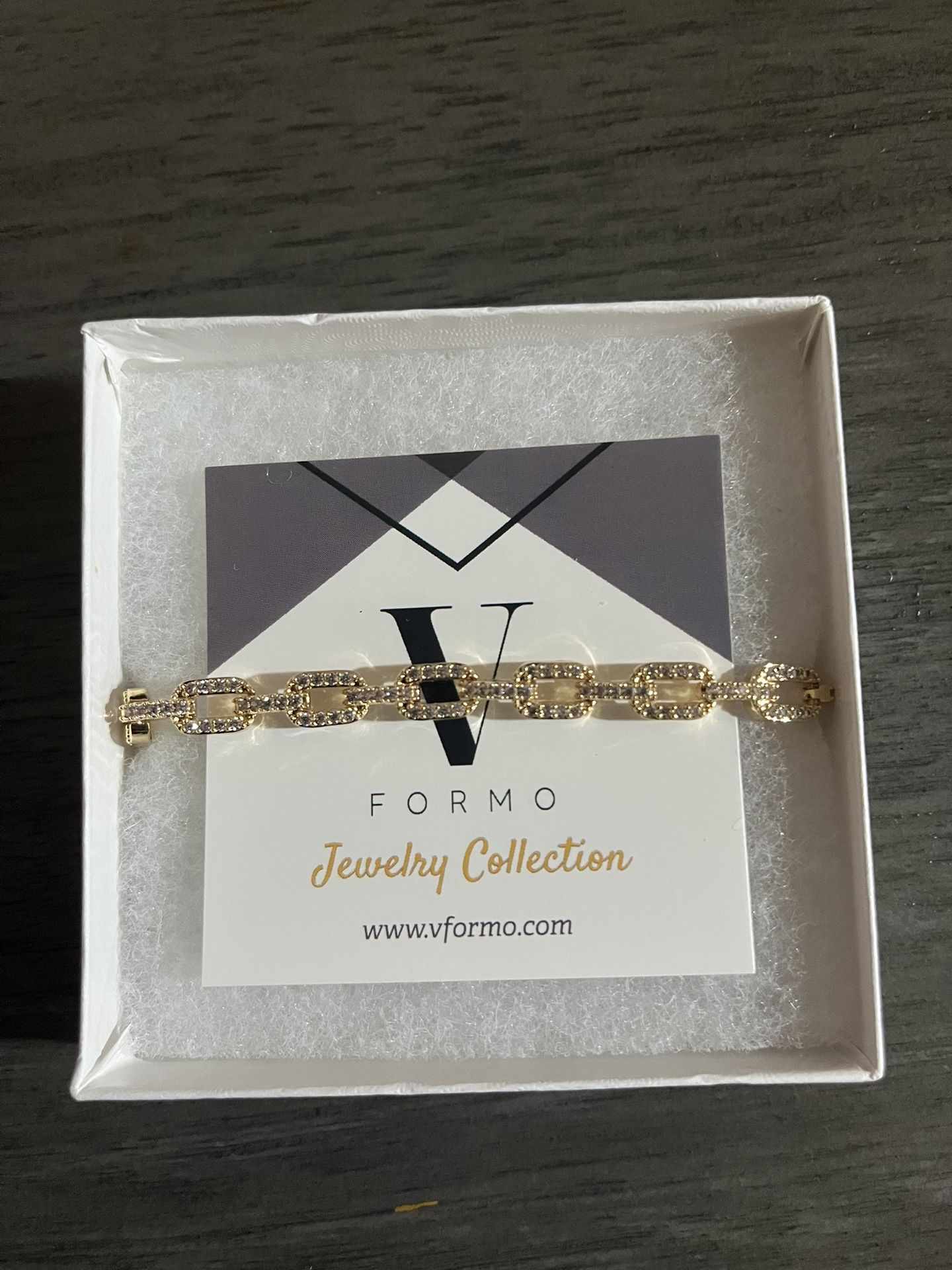 18K Gold-plated square link chain bracelet with cubic zirconia or crystal stones