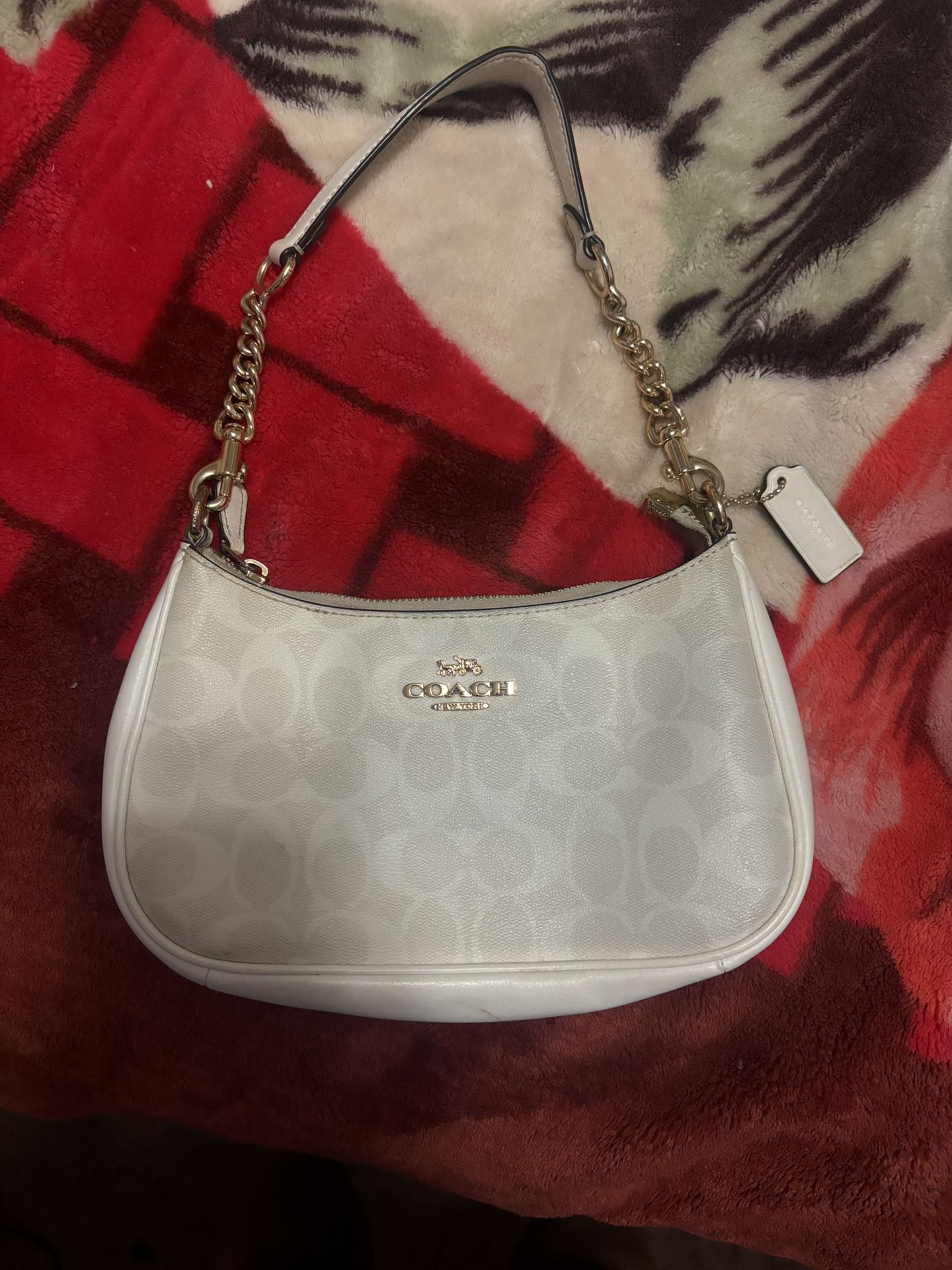 Coach White Teri Shoulder Bag In Signature Canvas