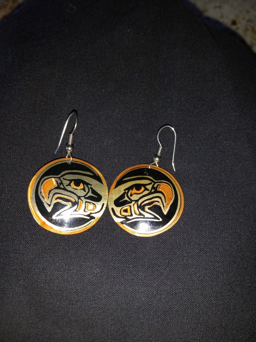 Seahawk/Indian Style Copper Earrings