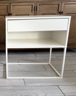 Ikea White Modern Nightstand with Drawer and Shelf