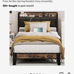 LIKIMIO Twin Bed Frame with Storage Headboard & Built-in Charging Station 