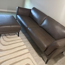 Real Leather Couch And Ottoman 