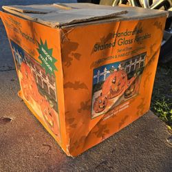 3 Stained Glass Pumpkins Handcrafted HALLOWEEN & HARVEST DECORATIONS