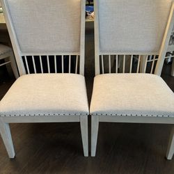6 Solid grey Oak Wingback Chairs In grey Linen