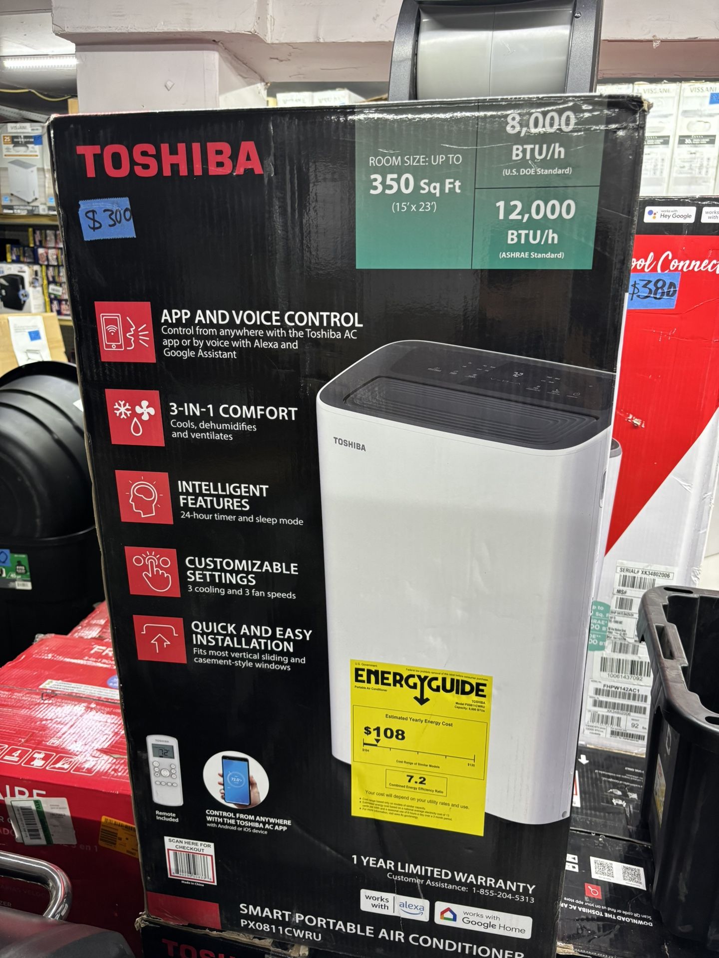 8,000 BTU 115-Volt Smart Wi-Fi Portable Air Conditioner up to 350 sq. ft. Cools and Dehumidifies