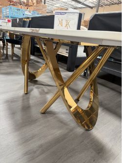 modern gold and white table for 6