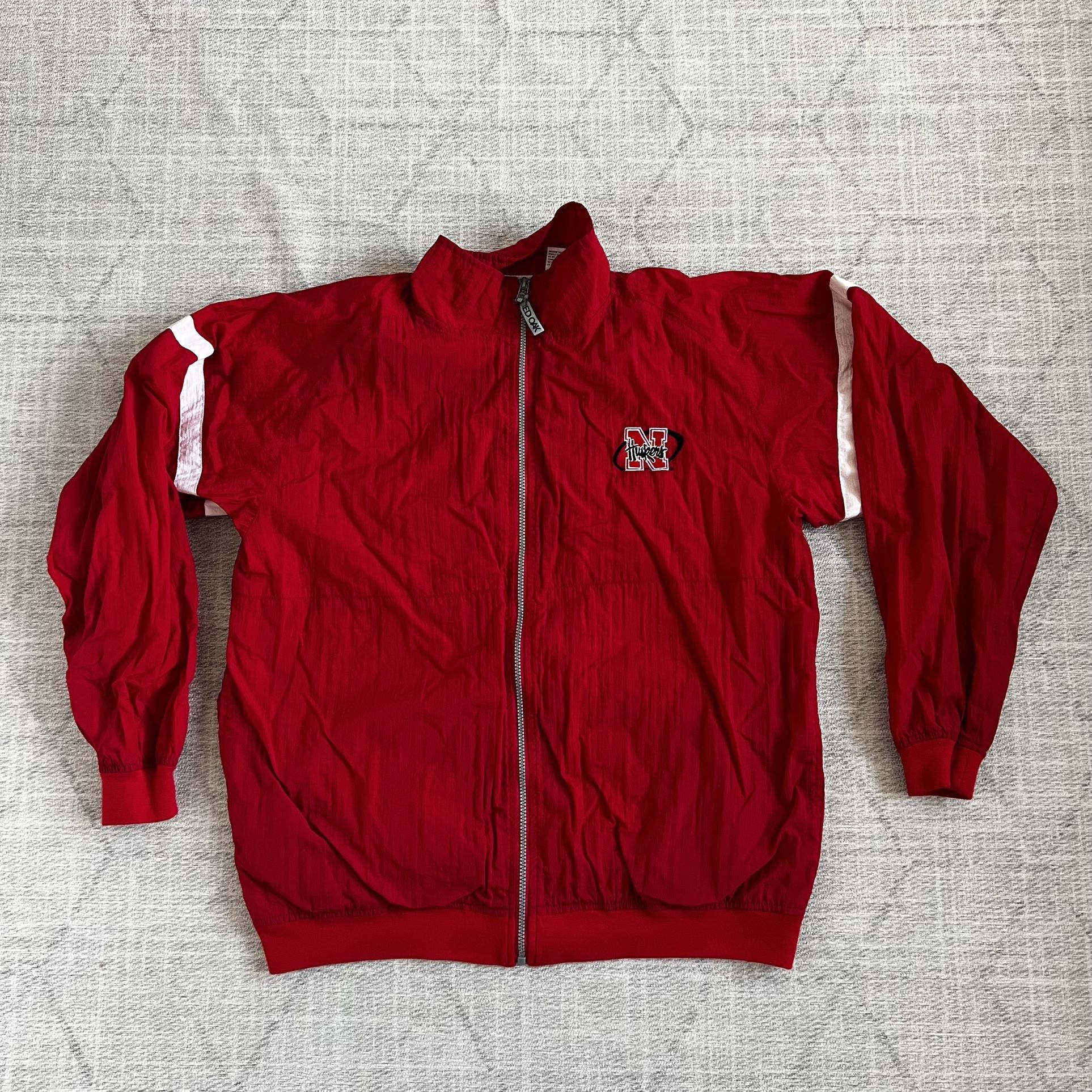 Vintage 1990s NCAA University of Nebraska Huskers Red Zip Up Windbreaker Jacket