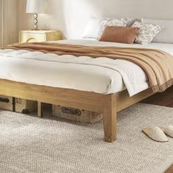 Mid Century Honey Brown Solid Wood Frame Full Size Platform Bed