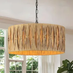 5-Light Boho Chandelier Fixture 18" Large Adjustable Pendant Rattan Bedroom Living Room
