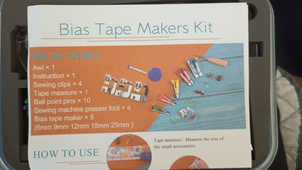 Bias Tape Makers Kit Plus 3pcs Roller Hemmer Presser Foot