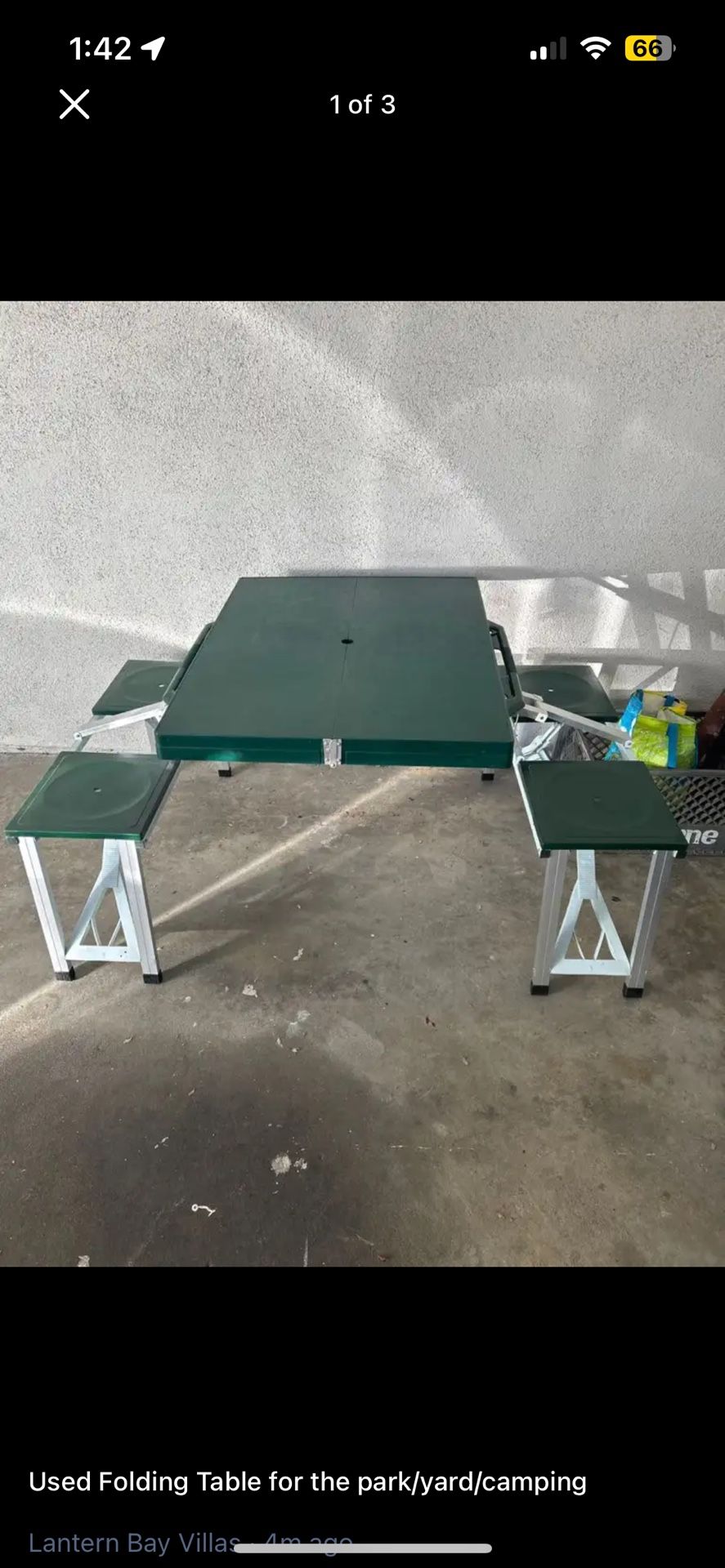 Used Portable Folding Picnic/Camping table w/ 4 Chairs!