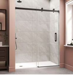 61 in. -66 in. W x 72 in. H Sliding Frameless Shower Door in Matte Black