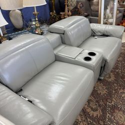 Leather Dual Power Leather Reclining Loveseat with Console