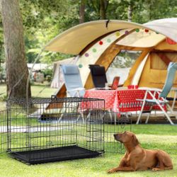 Dog Wire Cage 30 inches Reinforced Dog Crate Collapsible Pet Cage with Double Doors Leak Proof Plastic Tray Outdoor Indoor Portable for Pets Cats and 