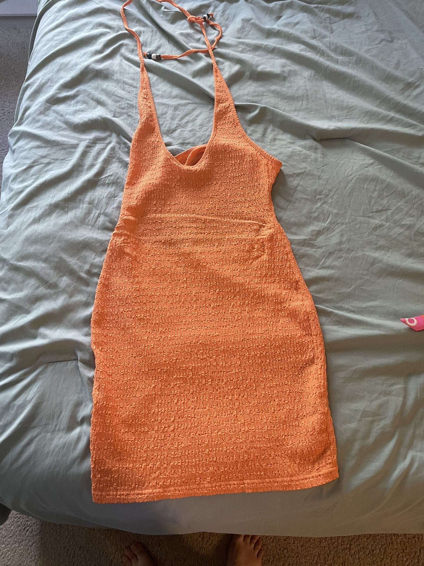 SHEIN Orange Body Con Halter Top Dress