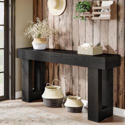 63-Inch Long Console Table, Farmhouse Wooden Sofa Table Behind The Couch, Narrow Entryway Table for Entrance, Hallway, Living Room (Black)