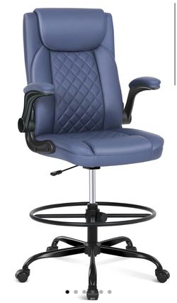 Drafting Chair, Tall Office Chair for Standing Desk, Standing Chair with Adjustable Height and Flip-up Armrest, PU Leather High Office Chair for Count