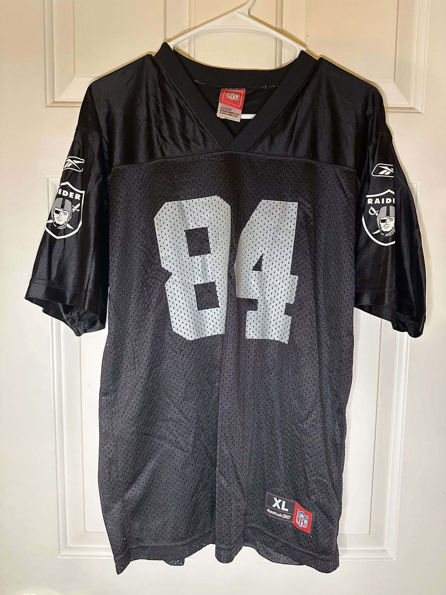 REEBOK VINTAGE THROWBACK OAKLAND LAS VEGAS RAIDERS JERRY PORTER #84 NFL JERSEY KIDS XL (18-20) BLACK SILVER