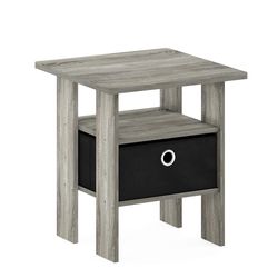 Furinno ANDREY Side Table, End Table, Night Stand with Open Shelves and Storage Bin, Bedside Table, for Living Room, Bedroom, French Oak
