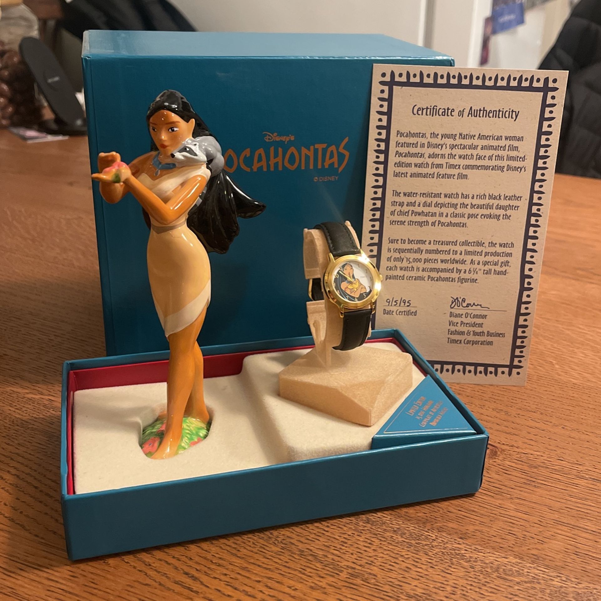 1995 Disney Pocahontas Limited Edition Enesco Figurine and TimeX Watch Set