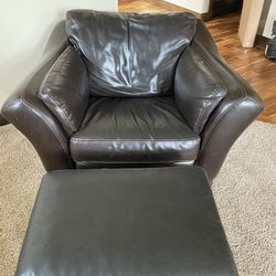 Brown Leather Chair & Foot Rest