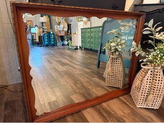 Large Fancy Antique Wood Frame Rectangle Mirror