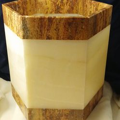 White Onyx and Travertine Waste Basket 