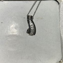 10k White Gold W/ 1/2 Carat Black and White Diamonds Necklace