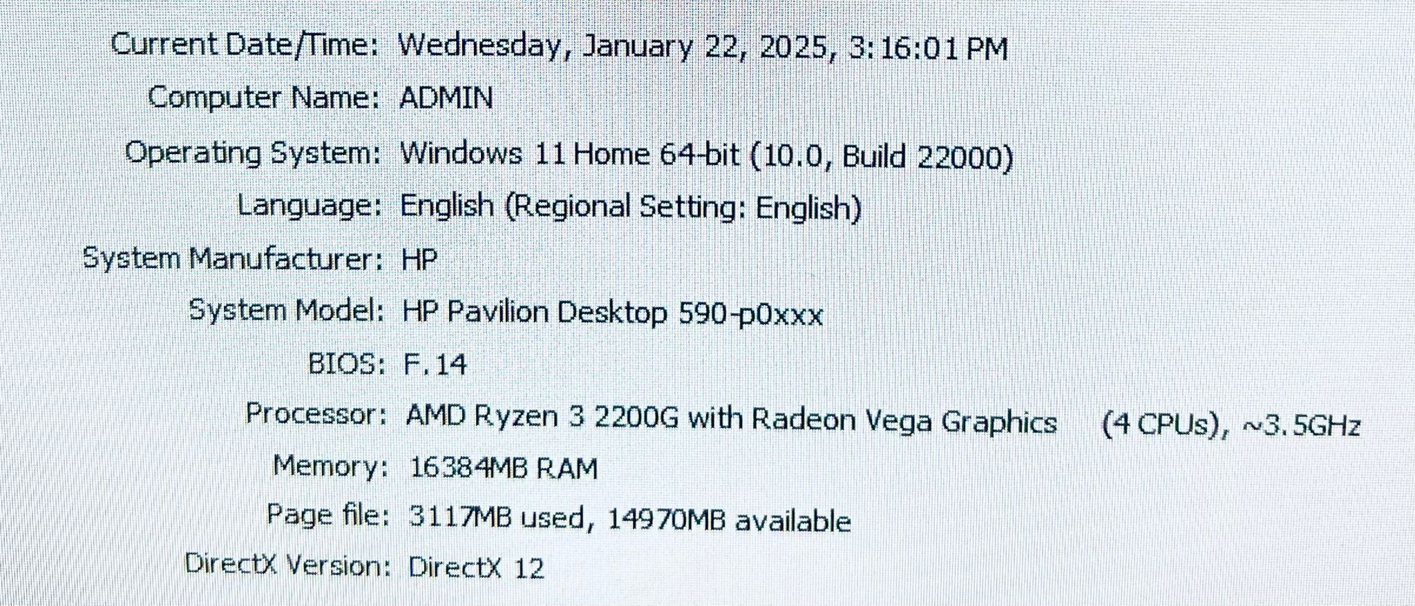 HP Pavilion Desktop 590 P0xxx AMD RYZEN 2200G 16GB 256GB