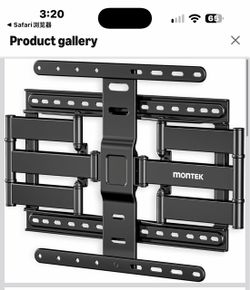 New in box monTEK 1.1-Inch Ultra Slim Full Motion TV Wall Mount for 37-75 Inch TVs Low-Profile Mount Holds 132 lb, 16.5 in Reach, +/-60° Swivel; 4X Lo