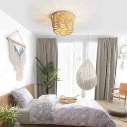 Wood Beaded lamp 3-Light recessed Mounted Ceiling lamp Primary Color Antique Rustic mini Chandelier