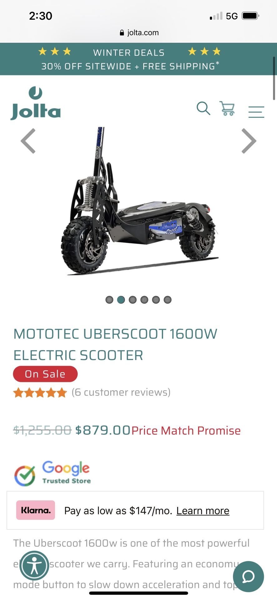 MotoTec UberScoot 1600W Electric Scooter